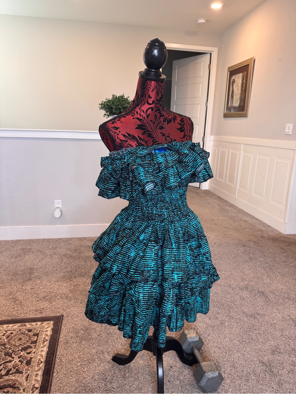 Off-Shoulder Teal Ruffle Mini Dress